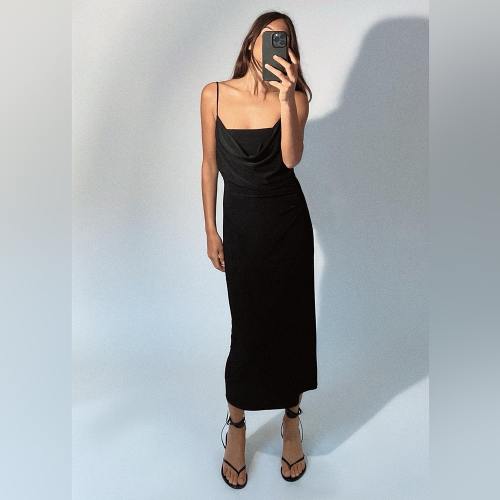 Zara black strappy fluid crepe dress Small